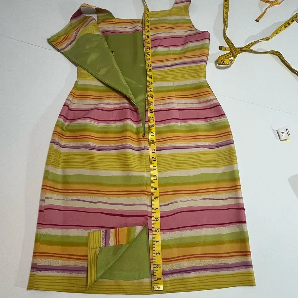 David Warren New York Vintage Silk Striped‎ Sheath Dress Sleeveless Pink Multi 8 - Picture 11 of 15